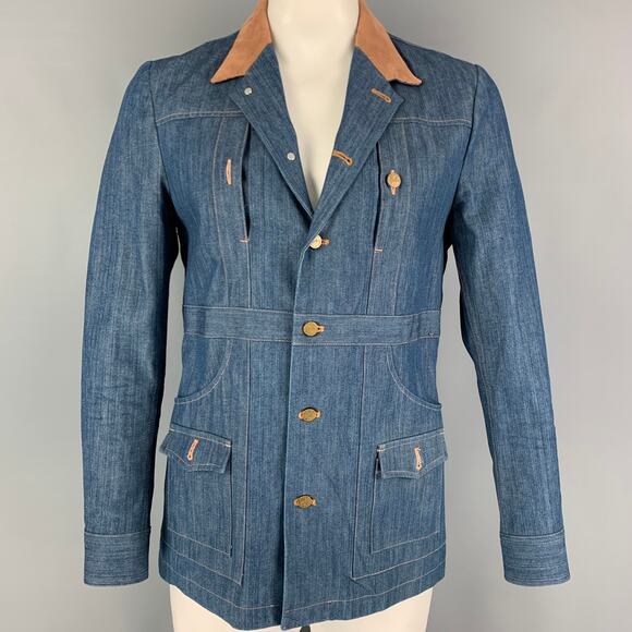 AMERICAN HIGHWAY Size M Blue Contrast Stitch Cotton Denim Jacket - Picture 1 of 6